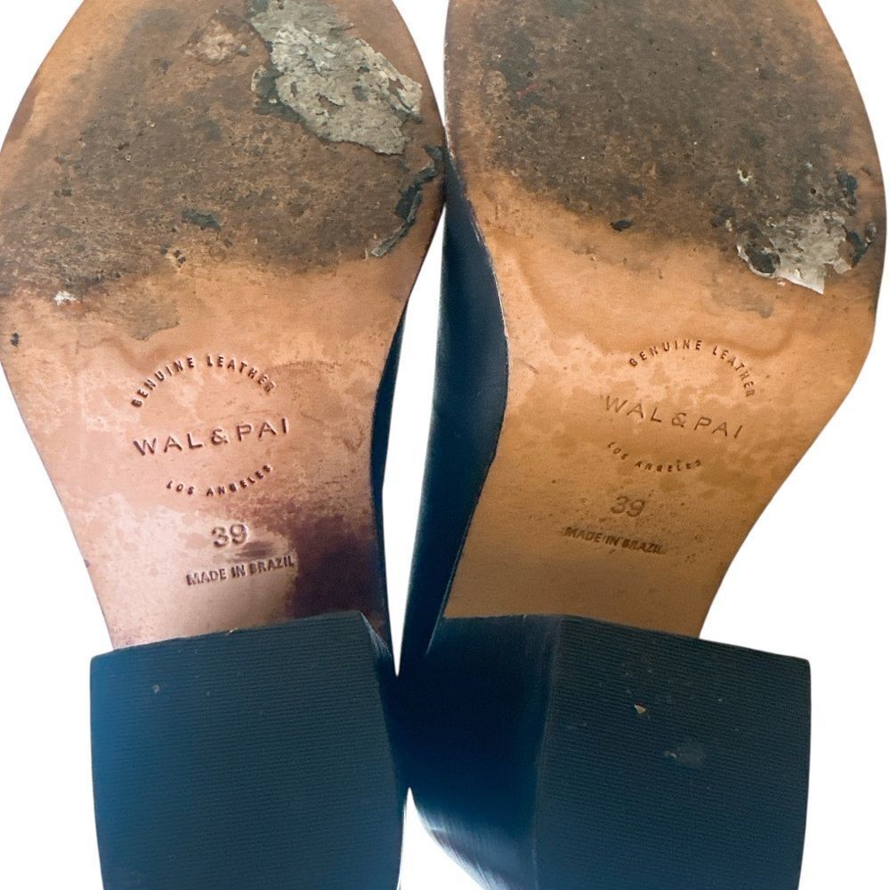 WAL & PAI Leather Black Square Toe Slip Heels - Picture 9 of 9